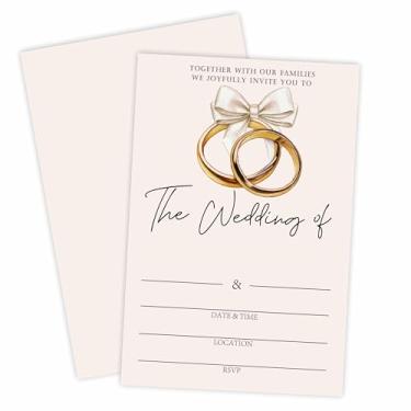 Imagem de Convites de casamento de anel de laço bege - 15 peças de anéis dourados convites com envelopes para Sr. e Sra. Convite de casamento moderno, recém-casados, lembrancinhas de festa e suprimentos - A64