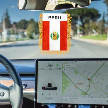 Imagem de Bandeira para pendurar janela peruana de 10 x 15 cm - Mini bandeira e decoração de espelho retrovisor de carro - Franja e dupla face - Bandeira peruana pendurada com ventosa