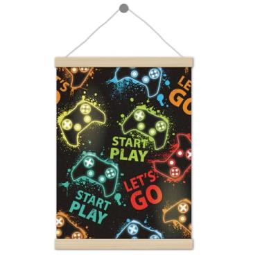 Imagem de Moldura para pôster de sala de jogos, 30 x 40 cm, decoração de parede para sala de jogos, joystick colorido abstrato, decoração de parede para quarto de meninos, sala de jogos