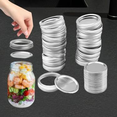 Imagem de Pacote com 24 tampas de pote de vidro prateadas com anéis divididos e tampas de vedação para frascos de conserva de boca regular, armazenamento de alimentos, resistente a vazamentos, uso na cozinha