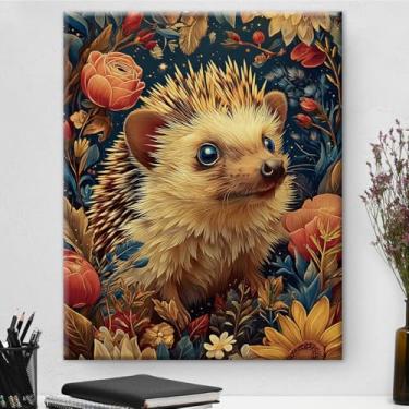 Imagem de Arte de parede botânica de ouriço vintage emoldurado - Decoração de parede com flores escuras Academia para quarto, sala de estar, casa, 20,3 x 25,4 cm