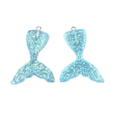 Imagem de 10 pingentes de resina com glitter em pó em forma de cauda de sereia 46 x 30 x 6 mm, com anéis pendentes de ferro para colar de brinco de verão, joias faça você mesmo, artesanato, 46x30x6mm, Resina