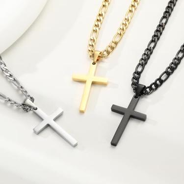 Imagem de Colar com pingente de cruz polida para mulheres e homens, colar de aço inoxidável banhado a ouro, prata, preto, 61 cm, colar de corrente para homens, colares para mulheres, Halloween, Natal, presentes