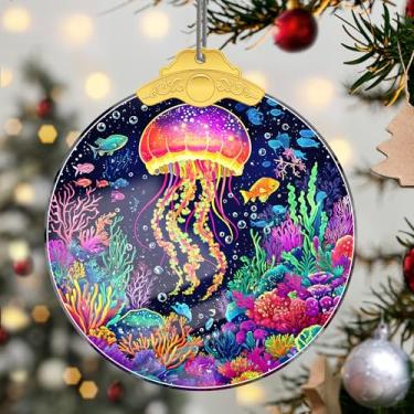 Imagem de Enfeites de Natal, pingente de cristal de água-viva, enfeites de árvore de Natal feitos à mão, decoração de carro e casa - presentes de Natal, decoração de artesanato em acrílico, ideias de troca de