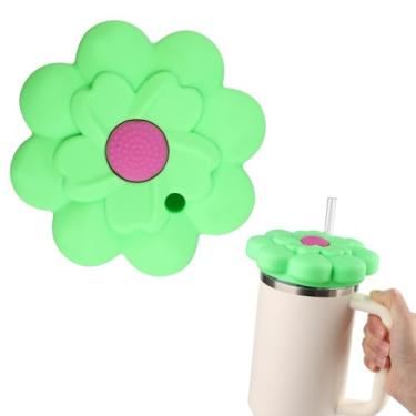 Imagem de Tampa protetora contra poeira para Stanley Cup 1,134 g Quencher H1.0/2.0, tampas de silicone em forma de flor, capa de tampa, capa à prova de poeira, acessórios para copos Stanley 1,134 g (verde)