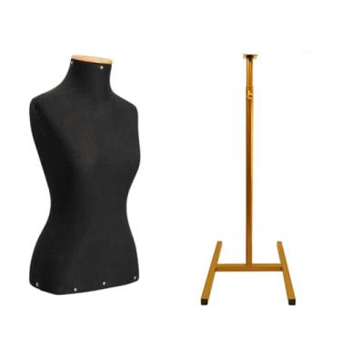 Imagem de Manequim Busto Feminino com Pedestal Ajustável Costura e Vitrines Branco Preto (Preto/Dourado)