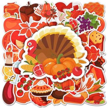 Imagem de 50 adesivos de Ação de Graças, adesivos de outono para adultos, colheita de outono, folhas de bordo, etiquetas de selo, decalque de peru, decoração para scrapbook, cartão de felicitações, saco de