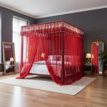 Imagem de Mosquiteiro Palácio Cortinado Casal Queen COM Armação De Ferro Oferta Limitada(vermelho)