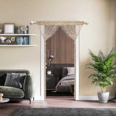 Imagem de Cortinas de porta, cortina de franja de porta, cordão de prata cintilante, franja de linha, divisória de quarto, borla elegante para divisória de espaço para decoração de festa (cor champanhe, 1