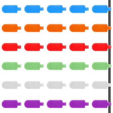 Imagem de 30 etiquetas de cabos, etiquetas de cabos reutilizáveis multicoloridas para identificação de gerenciamento de fios, etiqueta de fio de nylon para organização de cabos de carregamento eletrônico de