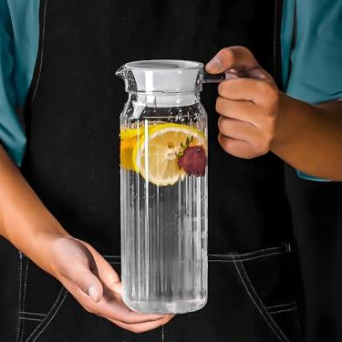 Imagem de Jarra de plástico com tampa livre de BPA para bebidas ecológicas para suco de limonada quente/frio, chaleira de chá gelado, 1100 ml