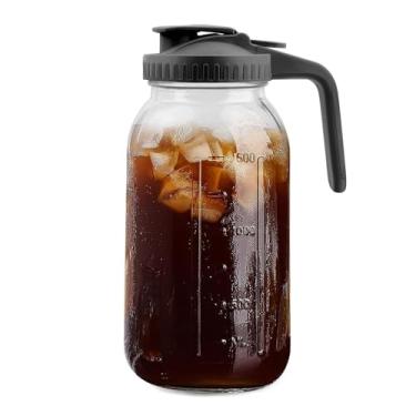 Imagem de Jarra de vidro de 1,8 l com tampa, jarra resistente de 2 litros, à prova de vazamento, frasco de vidro de boca larga com tampa hermética, ideal para armazenamento de geladeira