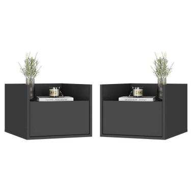 Imagem de Kit Com 2 Mesas De Cabeceira 40Cm Suspensa Multimóveis V4043 Preta Preto