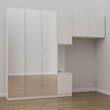 Imagem de Guarda-Roupa Modulado Solteiro 7 Portas com Espelho e Mesa de Cabeceir