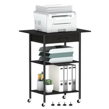 Imagem de Arbuxzuy Suporte de impressora de 3 níveis, mesa de impressora com gaveta de tecido, carrinho de armazenamento de impressora industrial com rodas, suporte de impressora rolante para prensa térmica