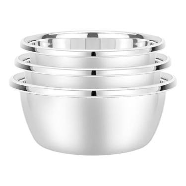 Imagem de 2X Bowl Inox Tigela Conjunto 3 Pçs Vasilha Fundo 22Cm Grosso