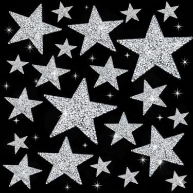Imagem de 22 peças, 4 tamanhos, apliques de strass em forma de estrela, adesivos para roupas, jeans, bolsas, decoração (prata)