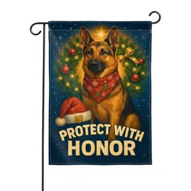 Imagem de Flagmeup8386 Bandeira de jardim de Natal da polícia, 30,5 x 45,7 cm, poliéster, dupla face, decoração de jardim, decoração de Natal, decoração de férias, aplicação da lei, K9 Protect with Honor