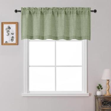 Imagem de OWENIE 1 peça de sanefa verde sálvia para janelas, 50,8 cm de comprimento, cortina pequena texturizada com filtro de luz para banheiro porão sala de estar, cortinas de meia janela sobre a pia, 152,4