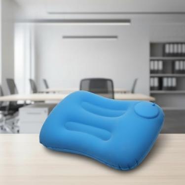Imagem de Travesseiros de viagem, travesseiro inflável leve, almofada lombar, travesseiros portáteis compressíveis para dormir/caminhada/acampamento, Azul-celeste, 19x13"