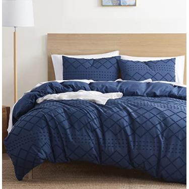 Imagem de Nestl Conjunto de capa de edredom Boho Bedding Twin Tufted com enchimento acolchoado alternativo – Diamante azul marinho – Conjunto de 3 peças texturizado inclui capa de edredom com enchimento e uma