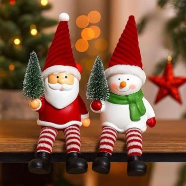 Imagem de Kit com Papai Noel e Duende Sentados com Árvore – Decoração Natalina em Cerâmica e Tecido