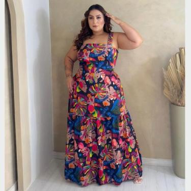 Imagem de Vestido Feminino Longo Plus Size Alça Larga Saia Fluida Elastex Caimen