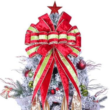 Imagem de Enfeite de árvore de Natal, arco de guirlanda, grande, verde, enfeite de árvore de Natal, 132 x 33 cm, vermelho e verde, flor de gelo, laços de presente de veludo para Natal, Natal, casa, casamento