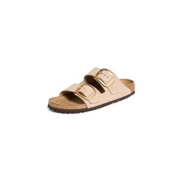 Imagem de Birkenstock Sandálias femininas Arizona com fivela grande, castelo de areia, bronzeado, 10 médio EUA