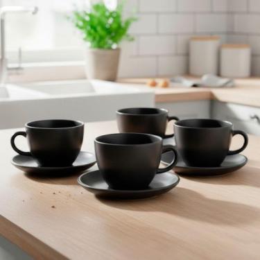 Imagem de Conjunto de Xícaras com Pires 210ml Mimo Style Preto Fosco 4pçs para C