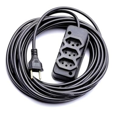 Imagem de Extensão Elétrica, Cabo PP 2x2,5mm, 20 Metros, 3 Saídas, Preto, Tensão Máxima 750V, Plugue 10A com 2 Saídas 10A e 1 Saída 20A