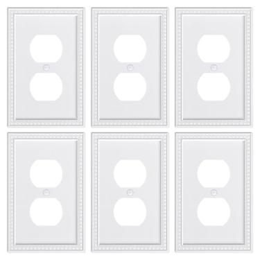 Imagem de TREEWELL Pacote com 6 placas de cobertura de tomada frente e verso pérolas, placas decorativas de policarbonato inquebrável e tampas de tomada, placas de parede brancas puras para tomadas elétricas, 1