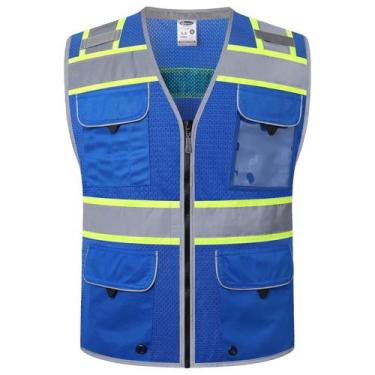 Imagem de Colete de segurança JKSafety Hi-Vis para homens e mulheres azul reflex