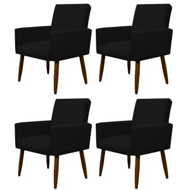 Imagem de Kit 4 Poltronas Decorativa Sala E Quarto Nina Suede Herrero Cor:preto