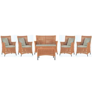 Imagem de Jogo Sofá 4 Poltronas E Mesa Igapó Preta E3 Trama Original Terra Cota