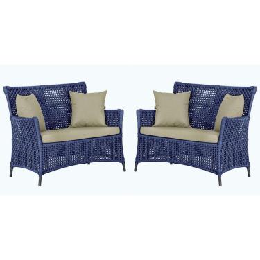 Imagem de 2 Sofás área Externa Igapó Alumínio Preta Corda Náutica E7 Azul