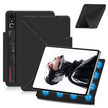 Imagem de Capa para tablet Nubia RedMAGIC Astra Gaming/Pad 3 Pro de 9,06 polegadas – Capa protetora magnética removível com fecho de dois lados, suporte dobrável em Y, suporte para lápis, design de dissipação