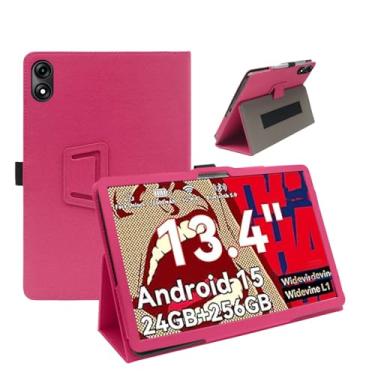 Imagem de Capa para tablet TABWEE T60 Pro de 13,4 polegadas, capa de couro PU à prova de choque com alça de mão, suporte duplo, compatível com tablet Android T60 Pro de 13,4 polegadas (rosa vermelha)