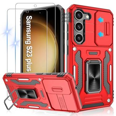 Imagem de Gritup Capa para Samsung Galaxy S23 Plus com 2 protetores de tela HD e capa de câmera deslizante, proteção contra quedas de grau militar de 3,5 m, suporte de anel magnético, capa protetora para