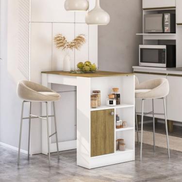 Imagem de Bancada Mesa de Cozinha com 1 Porta 2525 Milão Branco/Mel