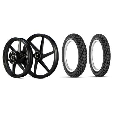 Imagem de Kit Roda Liga Bros160 2015 A 2022 Xre190 2016 A 2023 6P Preta Freio Disco + Pneu Eurogrip Terrabite 90/90-19 + 110/90-17