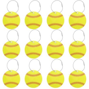 Imagem de SOFPLATE 12 peças de etiquetas de bagagem de softball, etiqueta de bagagem esportiva com anel de metal, PVC, amarelo, nome de beisebol, identidade, faça você mesmo, cartão de abraço, pingentes, para