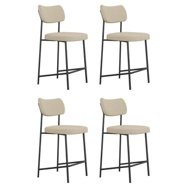 Imagem de Kit 04 Banquetas Médias Para Cozinha Lila Estofada Com Encosto Linho Bege - Abmaza