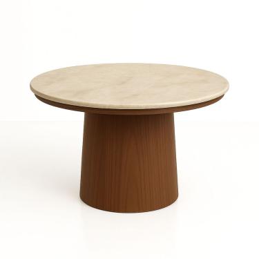 Imagem de Mesa De Jantar 150 Cm Base Cilíndrica E Tampo Duplo Quartzito Taj Mahal &amp; Nogueira