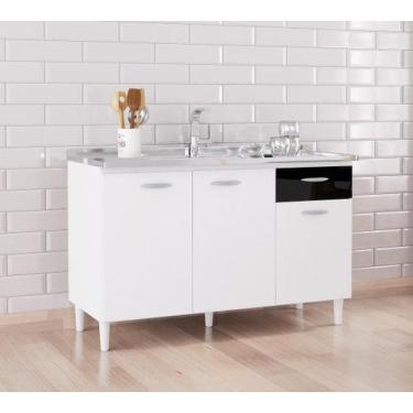 Imagem de Balcão Gabinete Alice 120mt Para Pia Sem Tampo Preto Branco Poquema 