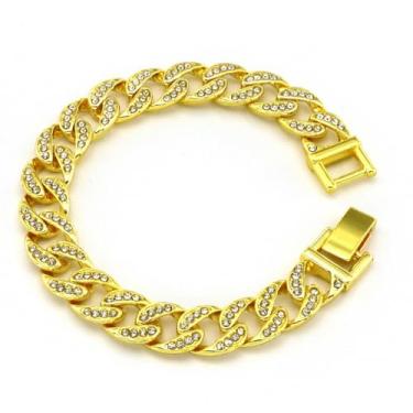 Imagem de Pulseira luxuosa de corrente de ouro e prata com strass, elos cubanos, joias modernas pesadas para mulheres/homens, 20 cm, acessório delicado e ousado, peça de declaração, One Size, Strass, Zircônia