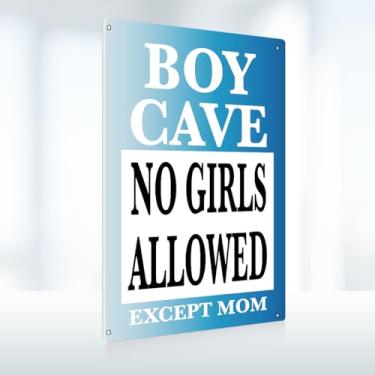Imagem de Decoração de quarto azul para meninos meninos placas de caverna não permitido meninas exceto mãe, placa de metal azul para homenzinho, caverna, quarto, sala de estar, decoração de parede