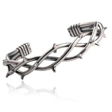 Imagem de Dr's gift Pulseira gótica masculina de arame farpado espinho de aço inoxidável punk