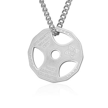 Imagem de Colar com halteres, academia, placa de peso, pingente de barra de aço inoxidável, para exercícios, colar masculino com placa de peso para selvagens e homens rudos, esportes, levantadores, corrente de