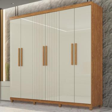 Imagem de Guarda-roupa De Solteiro 100% Mdf 6 Portas 2 Gavetas Benfica Frison - Tudo De Móveis Cinamomo/off